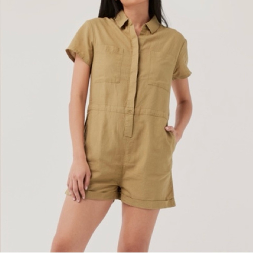Pact Women’s The Harbour Romper in Fennel Brown‎ Gold Tan Hemp Size Medium